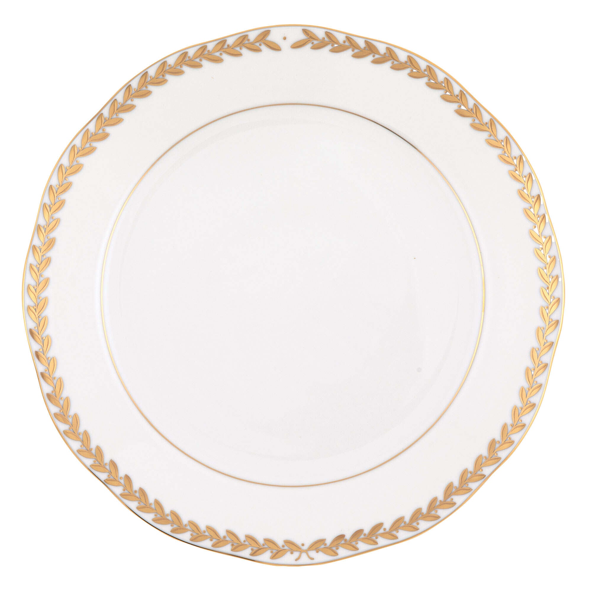 Hand-painted Herend Golden Laurel Dessert Plate in fine porcelain, 9in D, on a white background