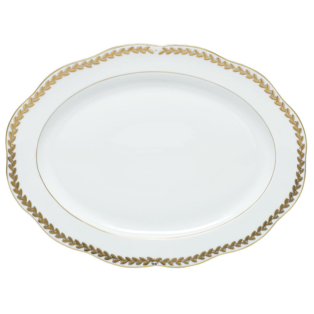 Hand-painted Herend Golden Laurel Oval Platter in fine porcelain, 15in L, on a white background