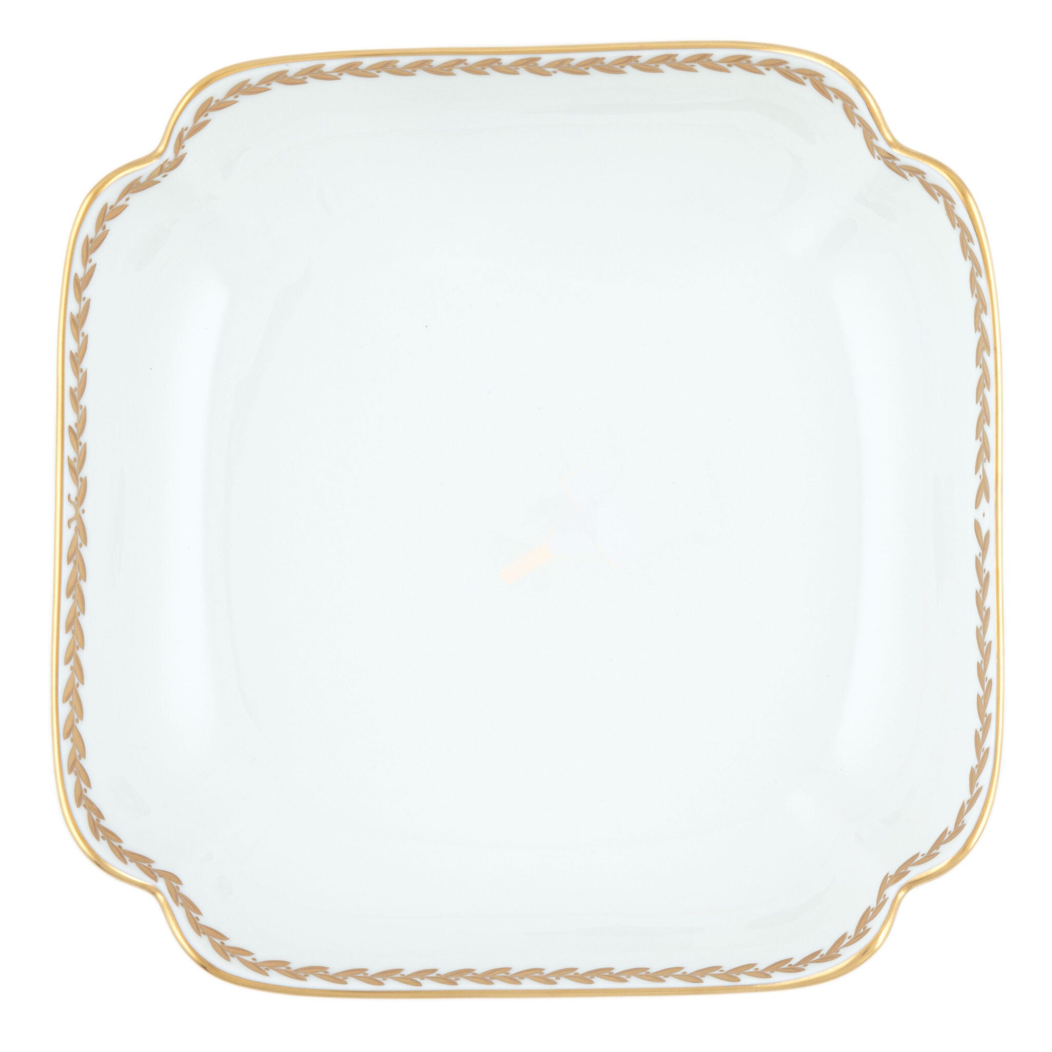 Hand-painted Herend Golden Laurel Square Fruit Dish in fine porcelain, 11in SQ, on a white background