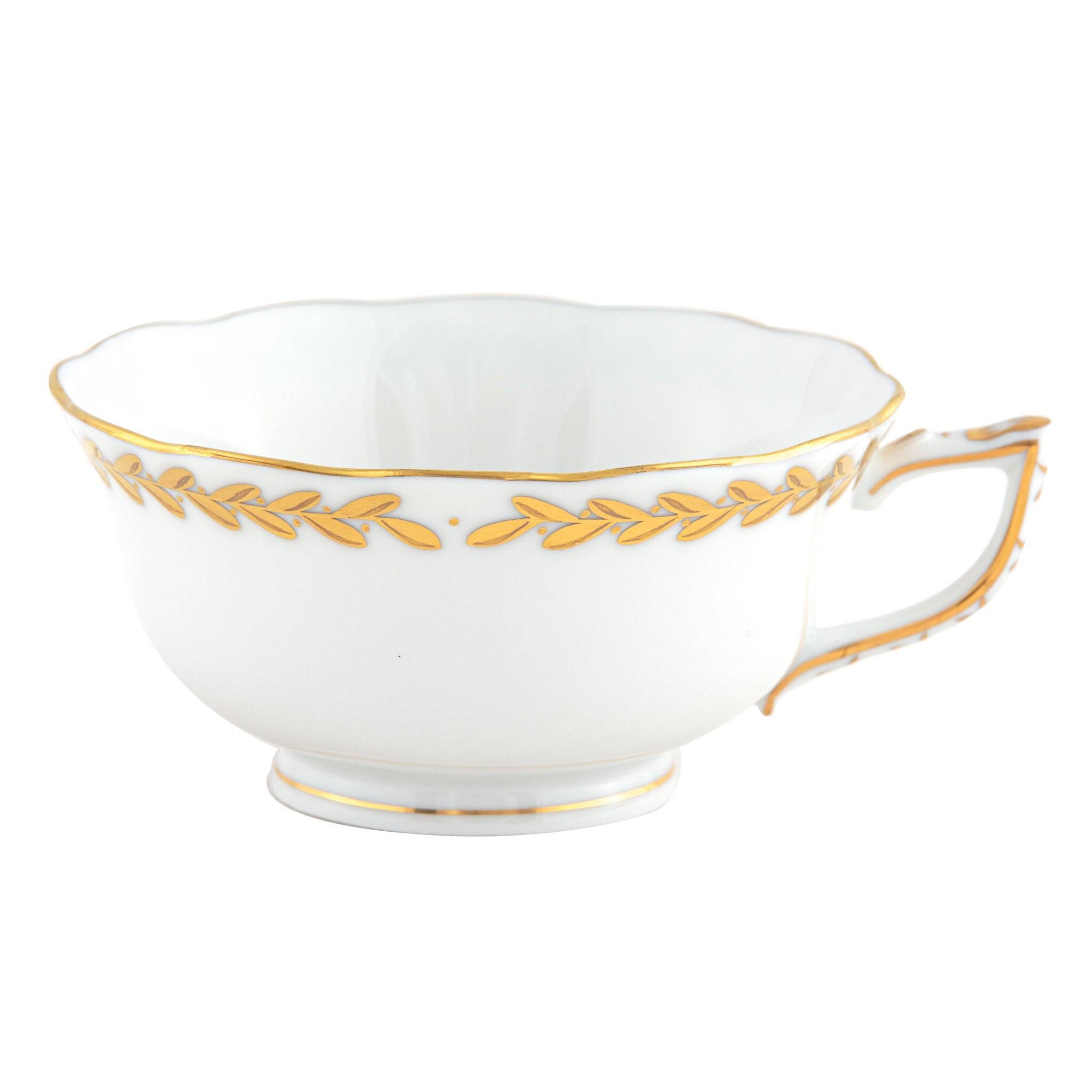Hand-painted Herend Golden Laurel Tea Cup Cup & Saucer Set in fine porcelain, on a white background