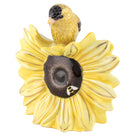 Hand-painted Herend Goldfinch on Sunflower Figurine in fine porcelain, 6.25in L X 5.5in W X 5.75in H, on a white background