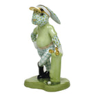 Hand-painted Herend Golf Bunny Figurine in Key Lime fishnet porcelain on a white background