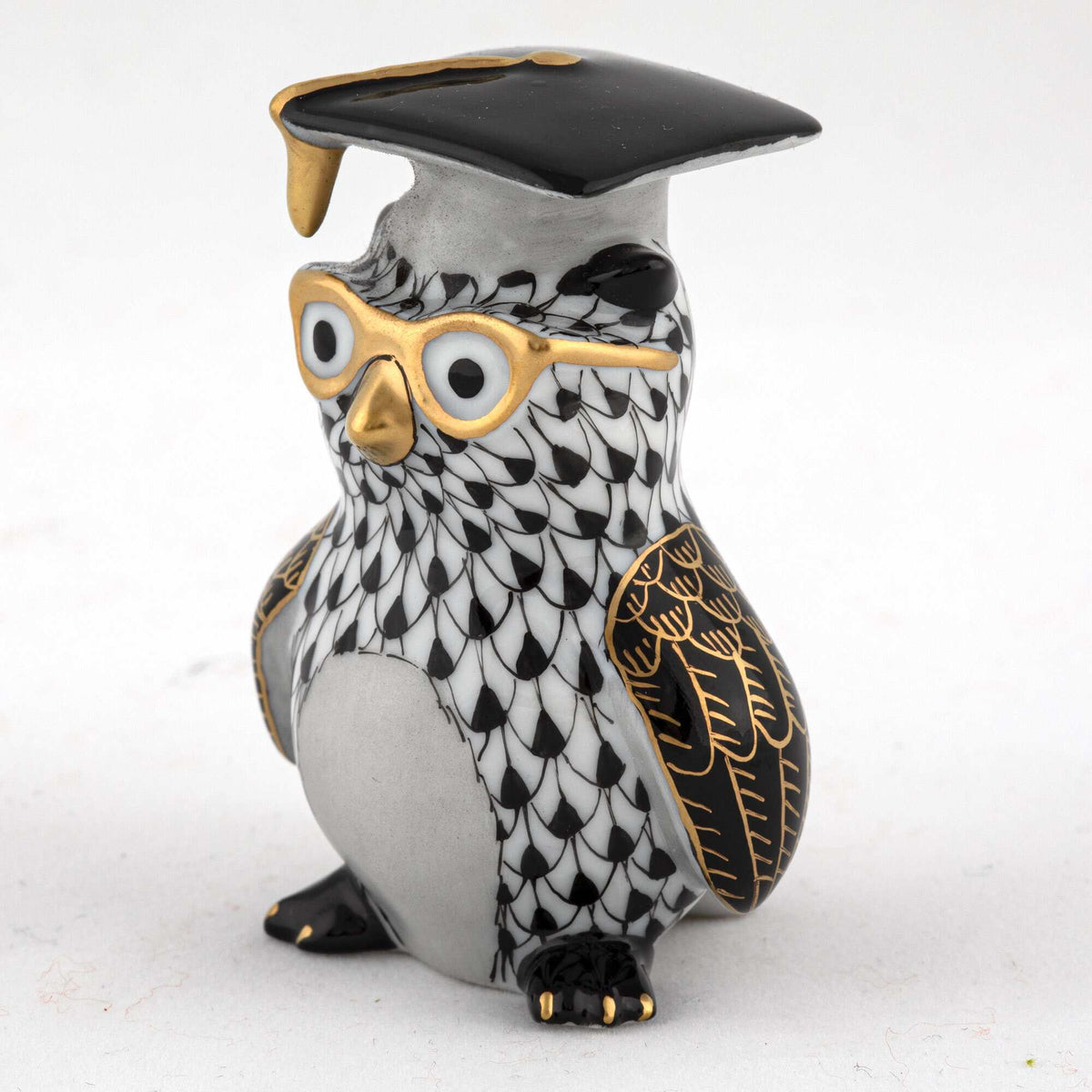 Herend Graduation Owl Figurine – Black, alternate view