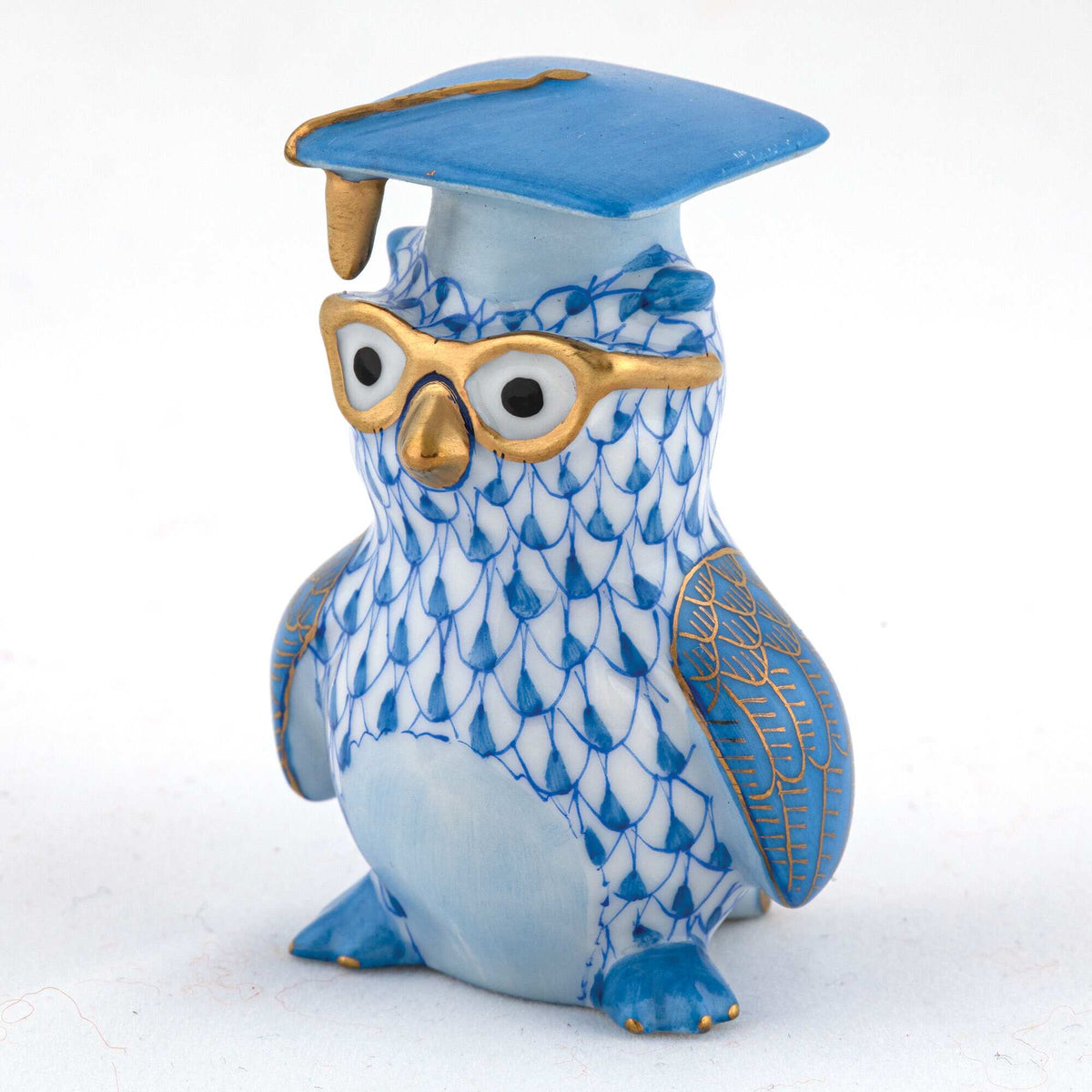 Herend Graduation Owl Figurine – Blue, alternate view