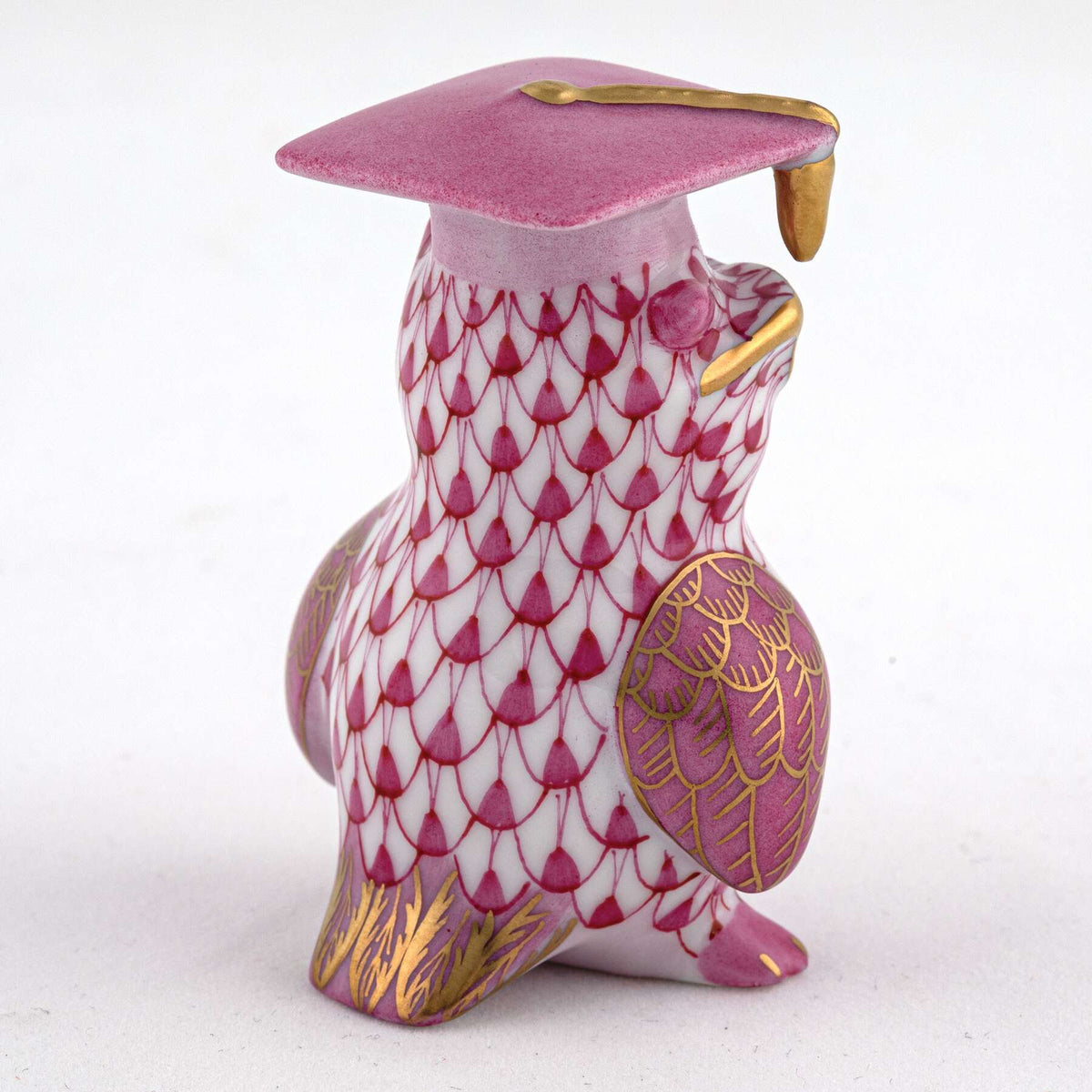 Herend Graduation Owl Figurine – Raspberry, alternate view