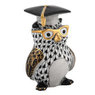 Graduation Owl Figurine in hand-painted Black porcelain by Herend of Hungary