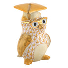 Herend Graduation Owl figurine in Butterscotch with warm butterscotch yellow fishnet pattern with gold accents on a white background