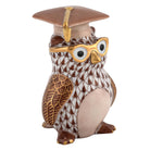 Hand-painted Herend Graduation Owl Figurine in Chocolate fishnet porcelain on a white background
