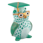 Green fishnet Graduation Owl Figurine figurine, hand-painted Herend porcelain with 24k gold accents