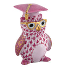 Herend Graduation Owl Figurine porcelain figurine painted in the Raspberry fishnet pattern