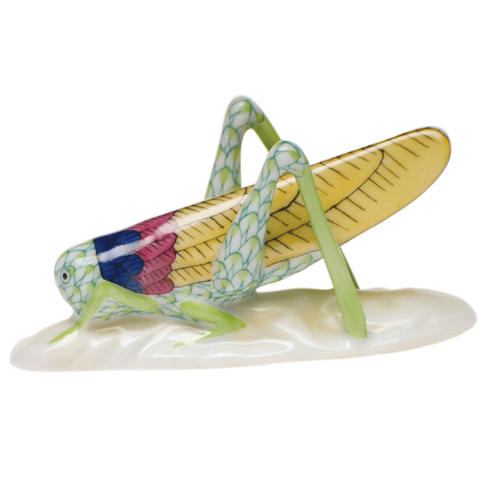 Herend Grasshopper Figurine porcelain figurine painted in the Key Lime fishnet pattern