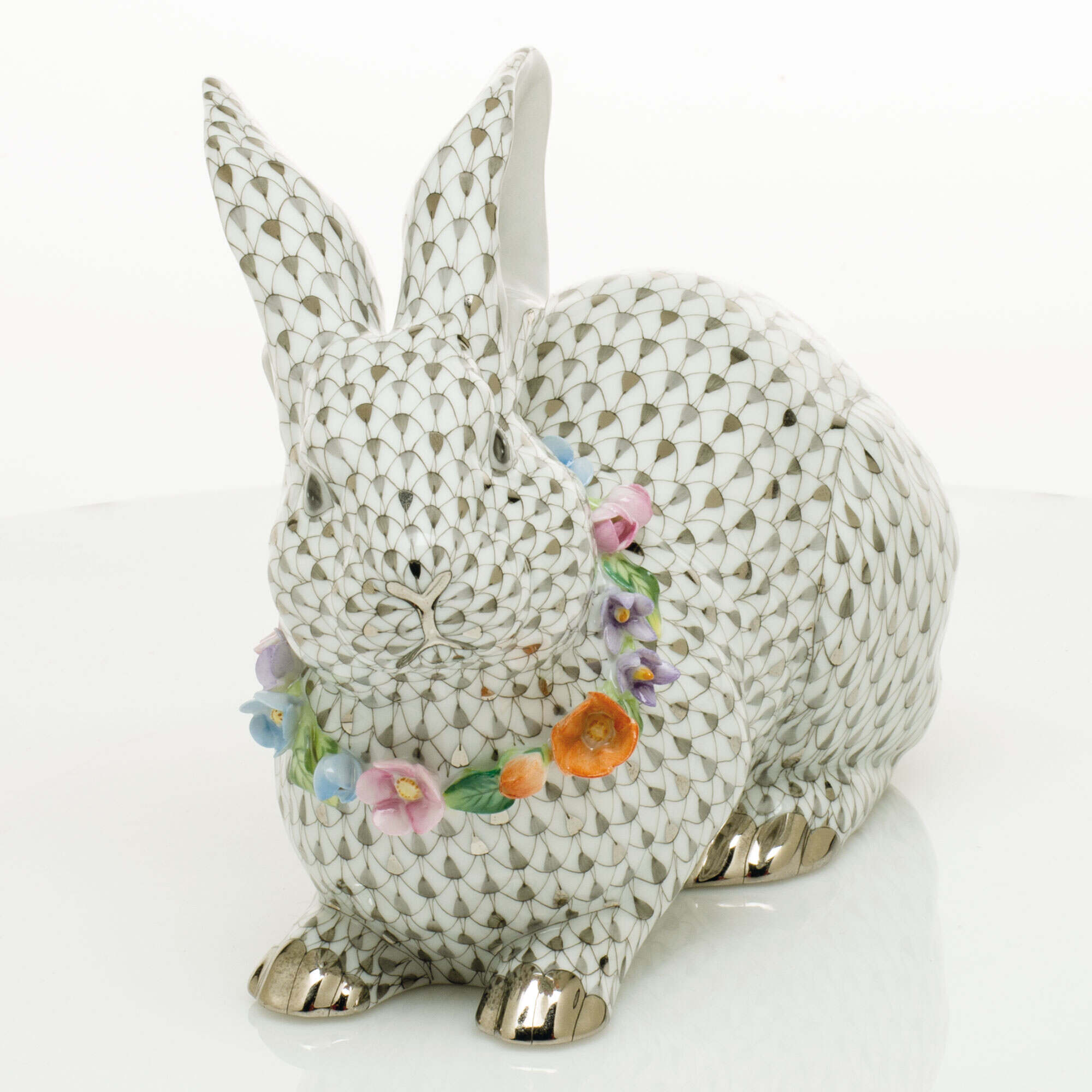 Herend Gray Bunny with Garland Figurine — additional view