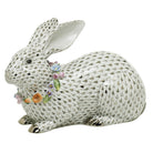 Hand-painted Herend Gray Bunny with Garland Figurine in fine porcelain, 8.5in L X 3.25in W X 5.5in H, on a white background