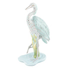 Hand-painted Herend Great Blue Heron Figurine in fine porcelain, 5.25in L X 3.75in W X 9.5in H, on a white background