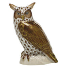 Hand-painted Herend Great Horned Owl Figurine in Chocolate fishnet porcelain on a white background