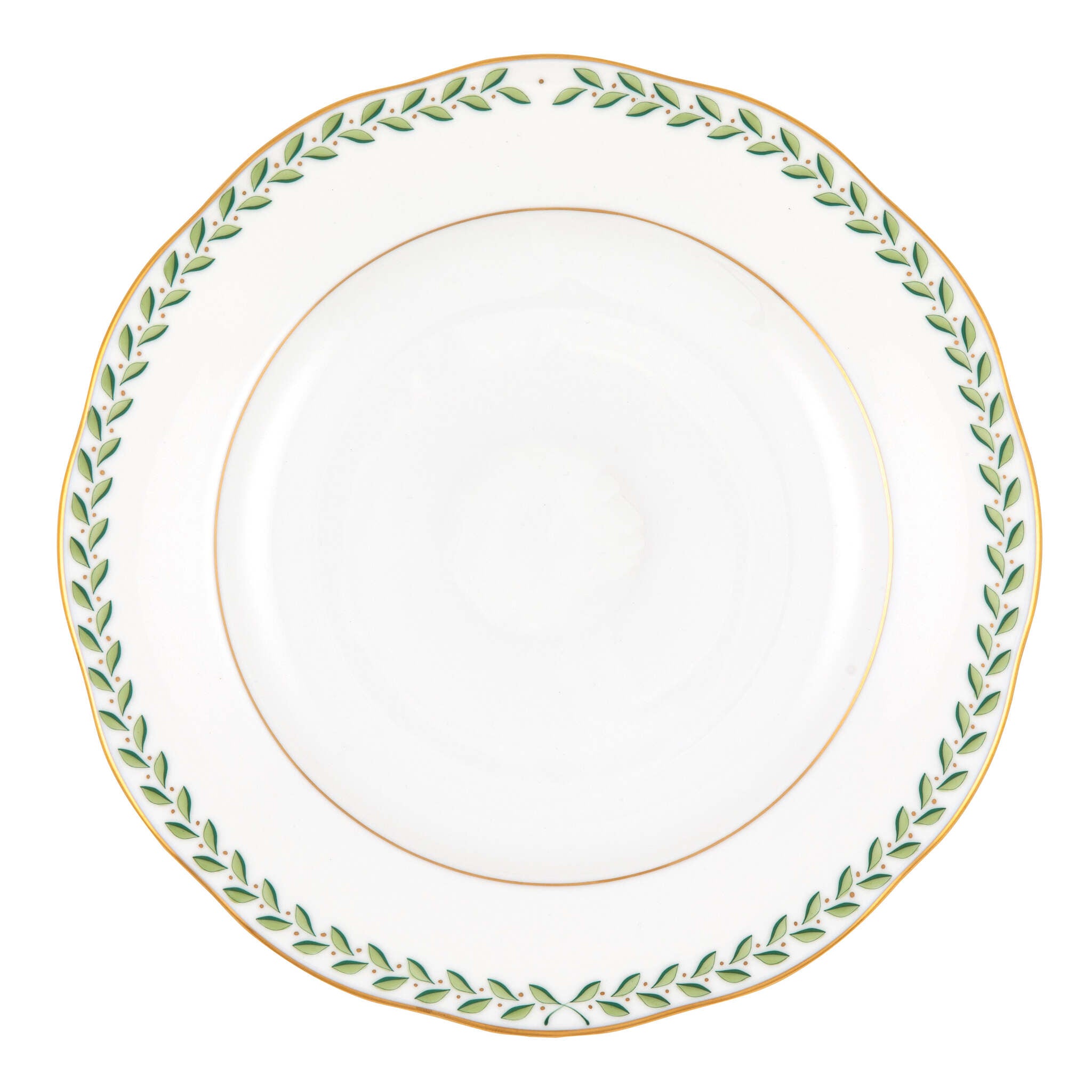 Hand-painted Herend Green Laurel Dessert Plate in fine porcelain, 9in D, on a white background