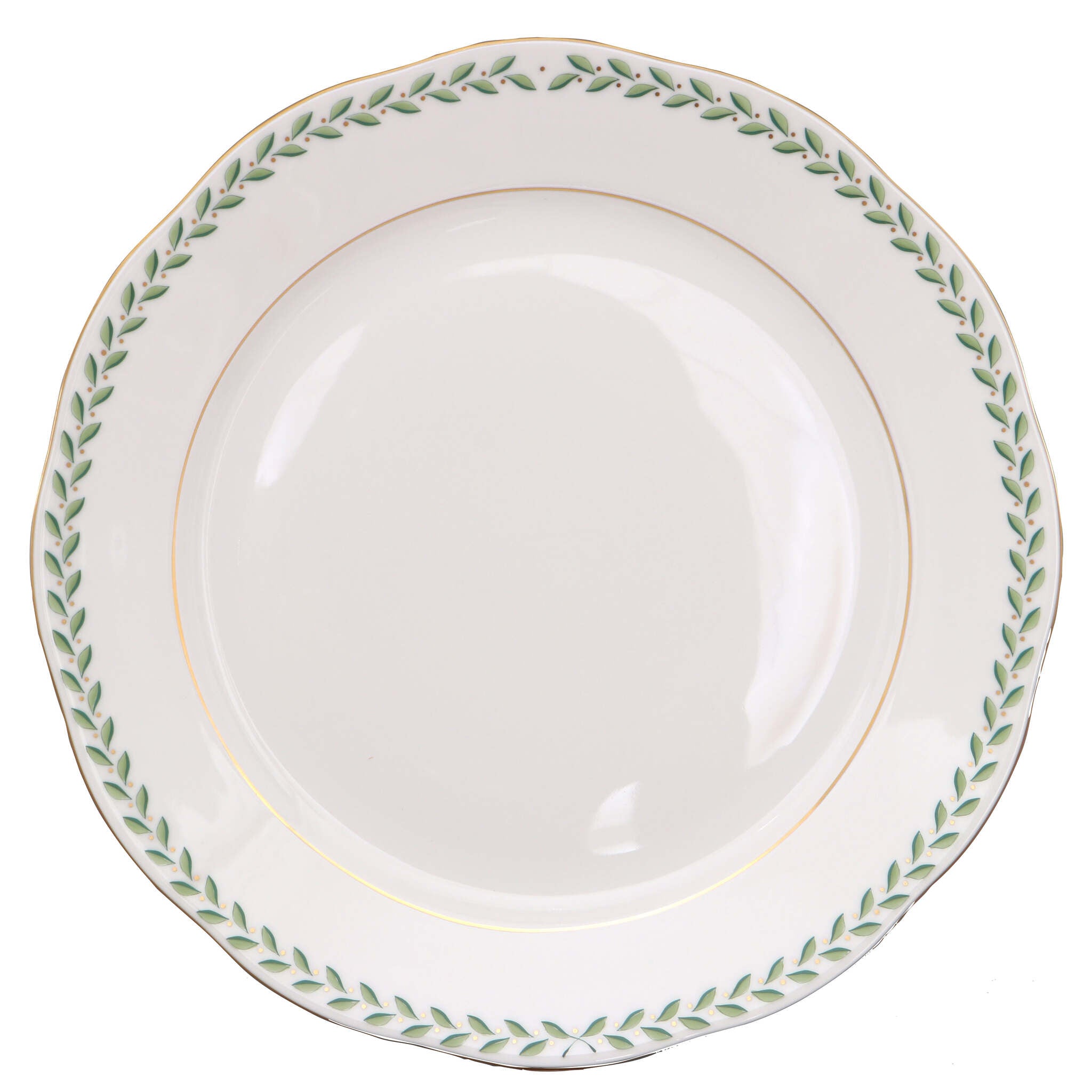 Hand-painted Herend Green Laurel Dinner Plate in fine porcelain, 10.5in D, on a white background
