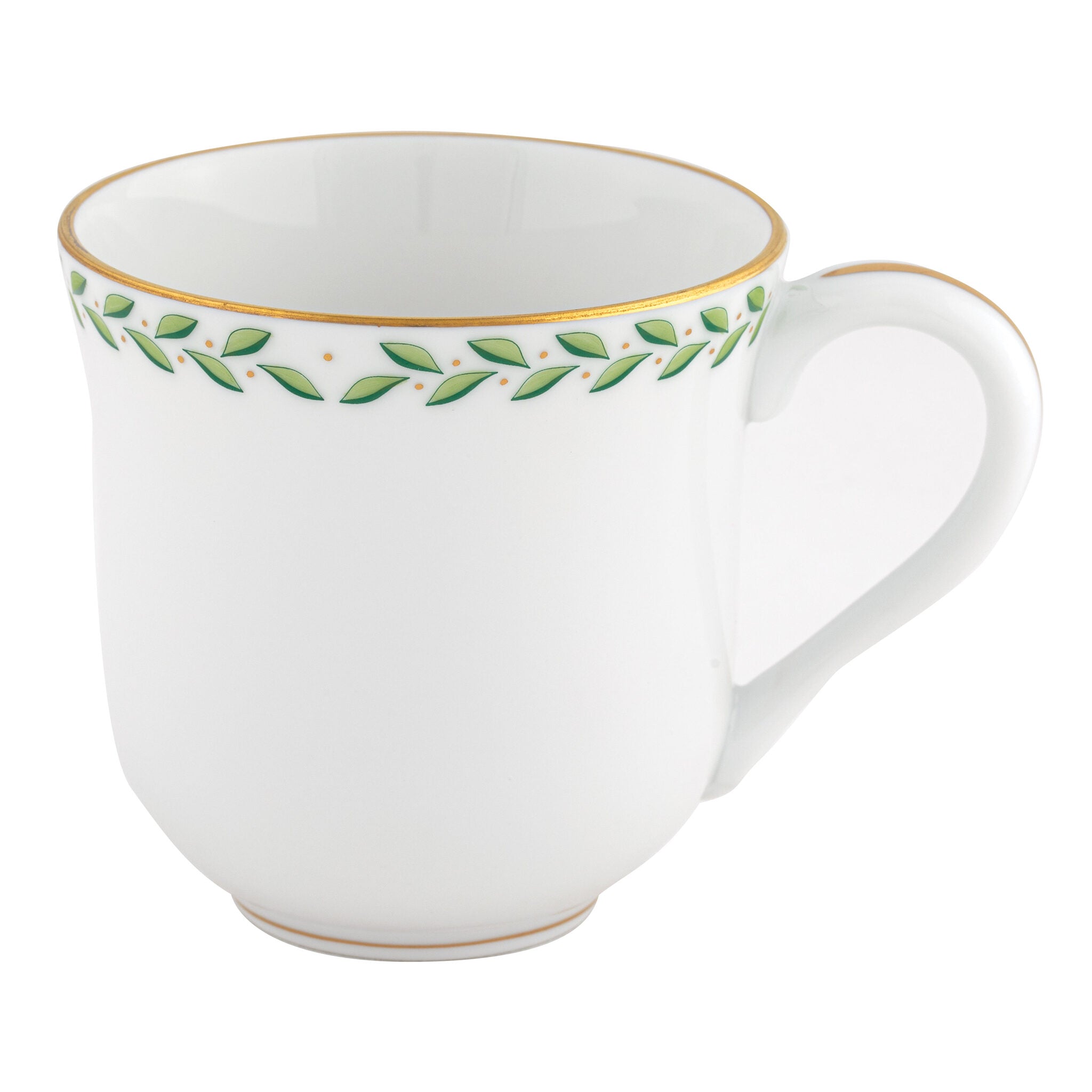 Hand-painted Herend Green Laurel Mug in fine porcelain, (11 OZ) 3.5in H, on a white background