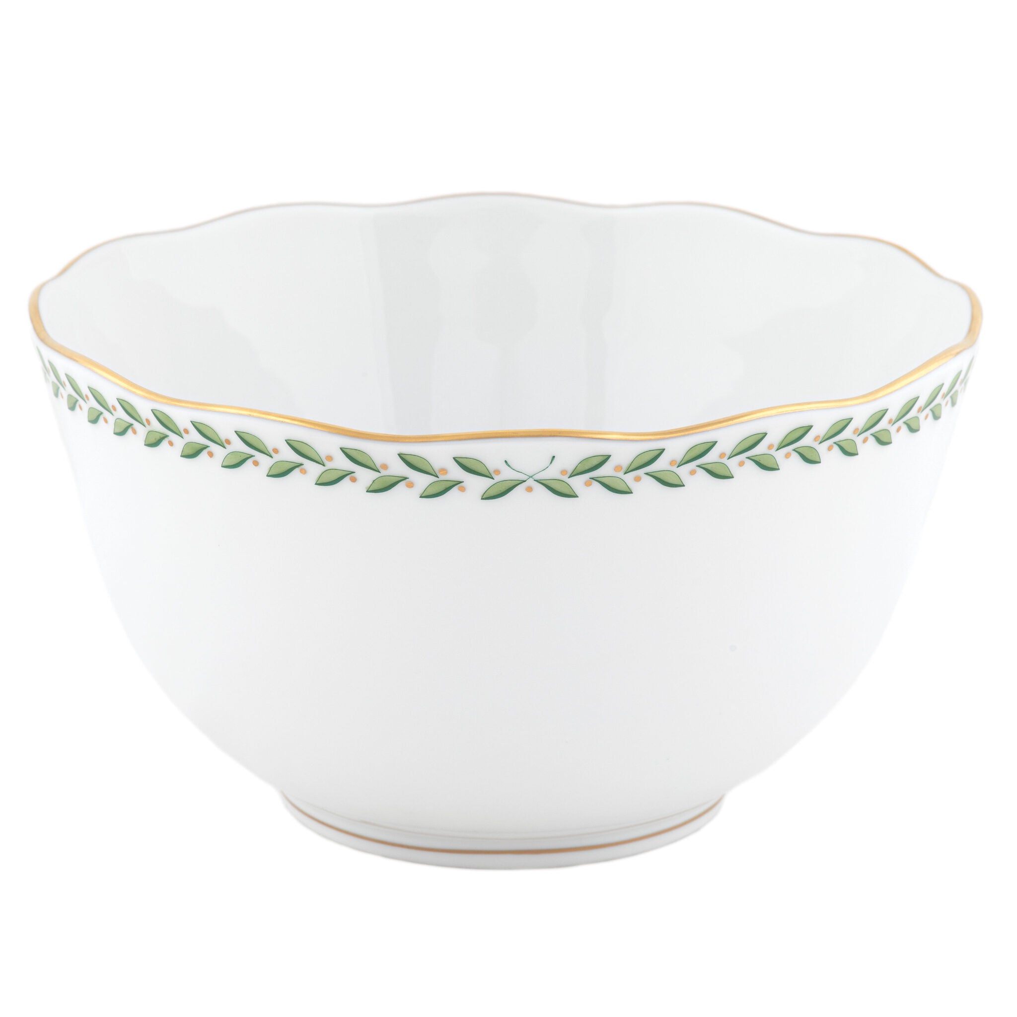 Hand-painted Herend Green Laurel Round Open Vegetable Bowl in fine porcelain, 7.5in D, on a white background