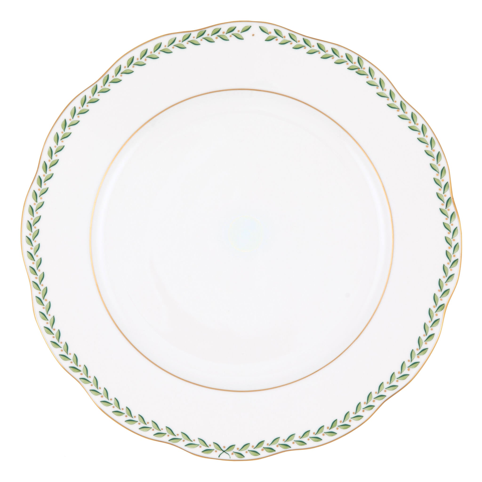 Hand-painted Herend Green Laurel Service Plate in fine porcelain, 11in D, on a white background