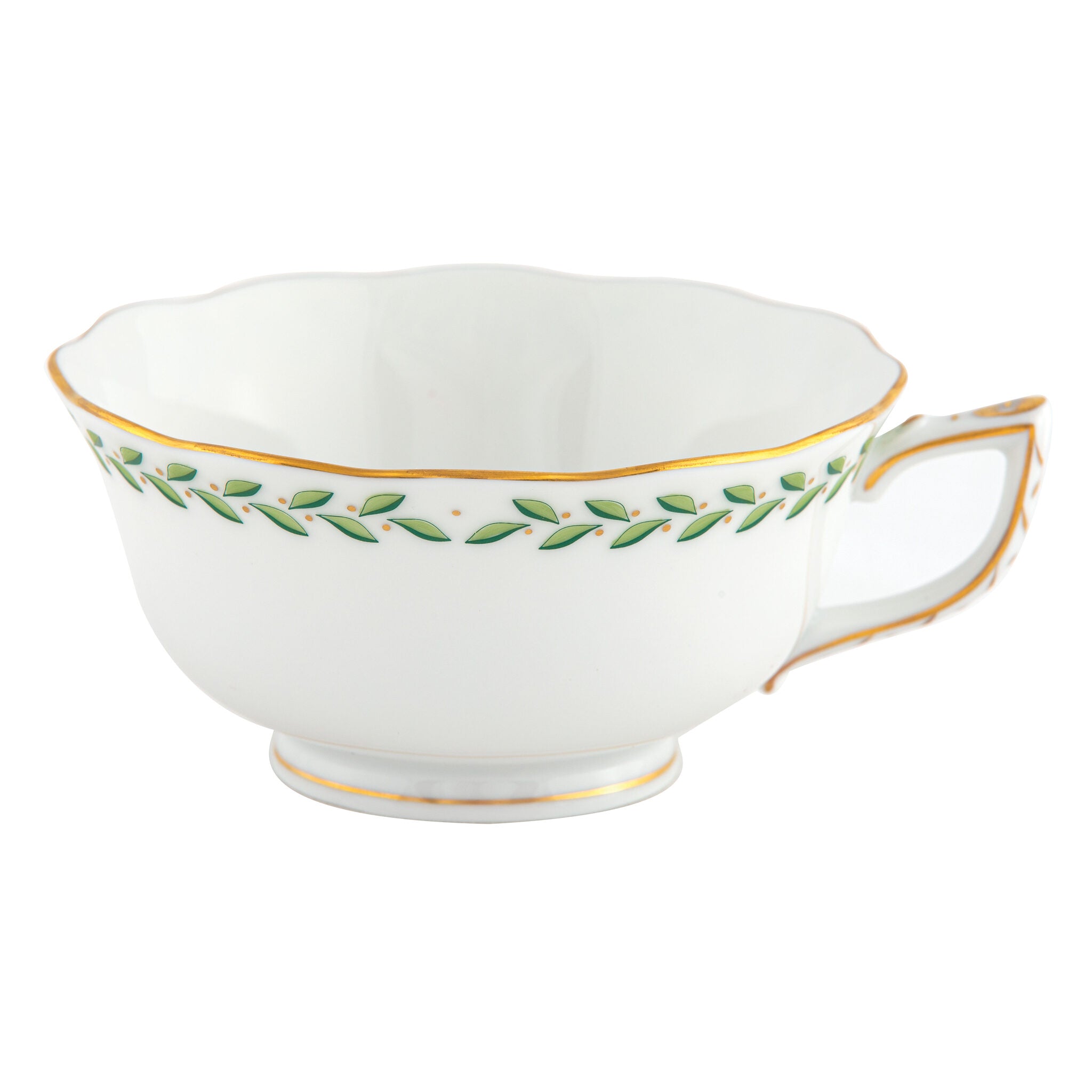 Hand-painted Herend Green Laurel Tea Cup Teacup in fine porcelain, on a white background