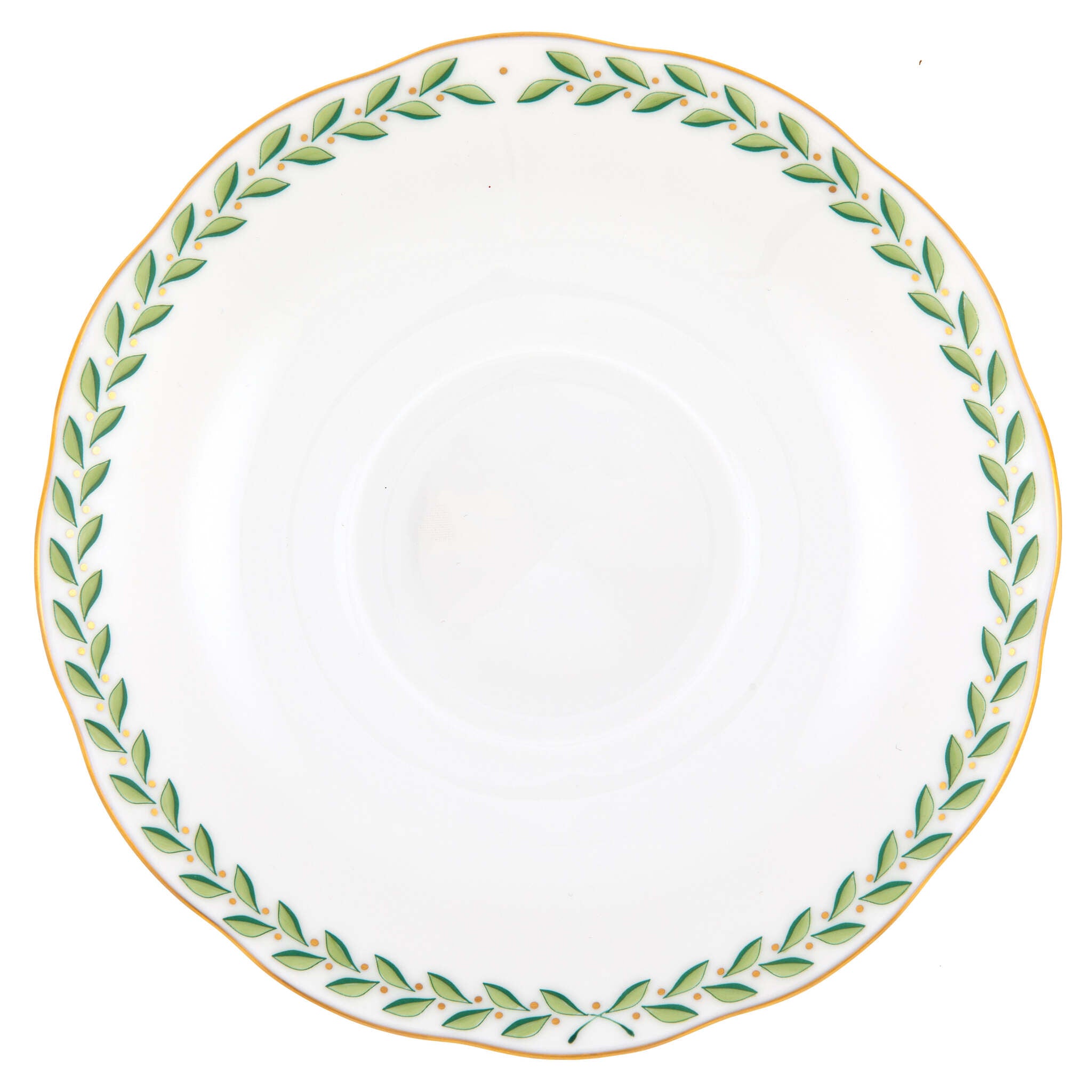 Hand-painted Herend Green Laurel Tea Saucer in fine porcelain, 6in D, on a white background