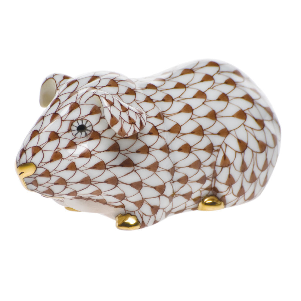 Hand-painted Herend Guinea Pig Figurine in fine porcelain, 2.75in L X 1.5in H, on a white background