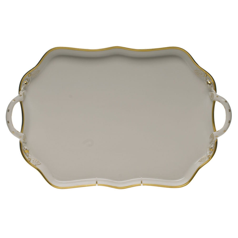 Hand-painted Herend Gwendolyn Rectangular Tray with Handles in fine porcelain, 18in L, on a white background