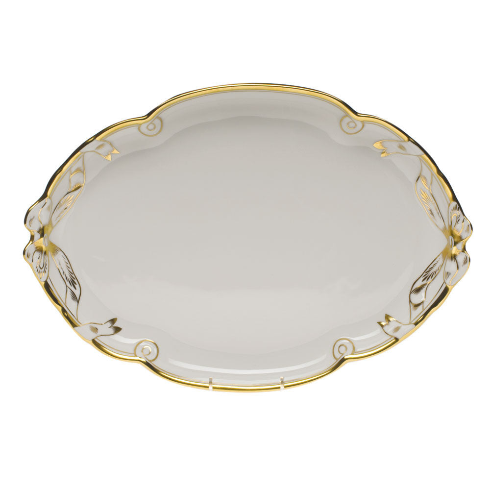 Hand-painted Herend Gwendolyn Ribbon Tray in fine porcelain, 15.75in L X 11in W, on a white background