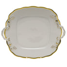 Hand-painted Herend Gwendolyn Square Cake Plate with Handles in fine porcelain, 9.5in SQ, on a white background