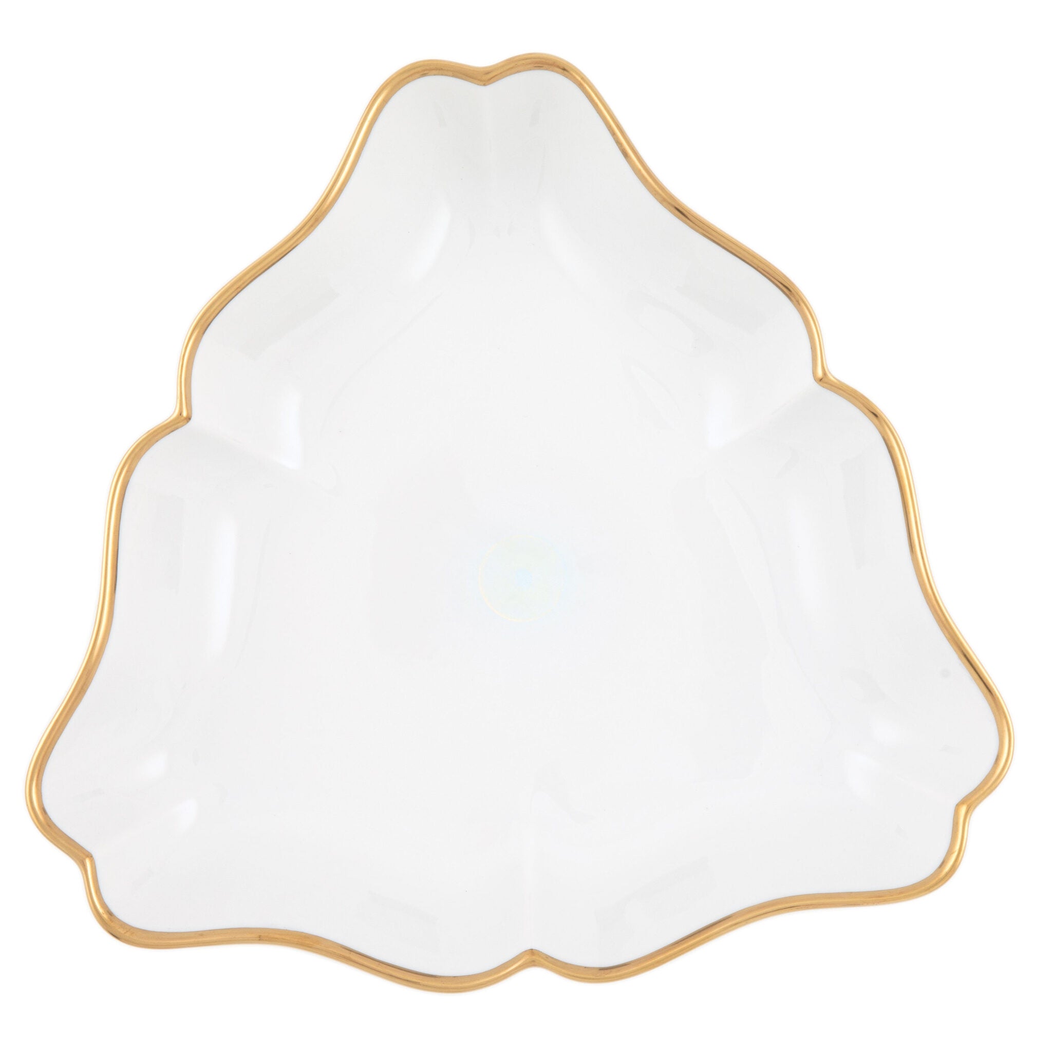 Hand-painted Herend Gwendolyn Triangle Dish in fine porcelain, 9.5in L, on a white background