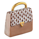 Hand-painted Herend Handbag Figurine in Chocolate fishnet porcelain on a white background