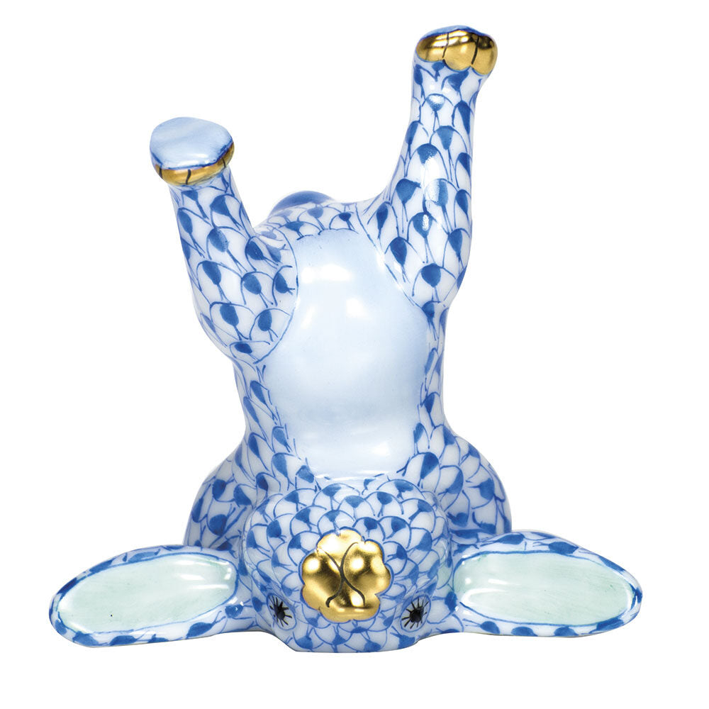 Handstand Bunny Figurine in hand-painted Blue porcelain by Herend of Hungary