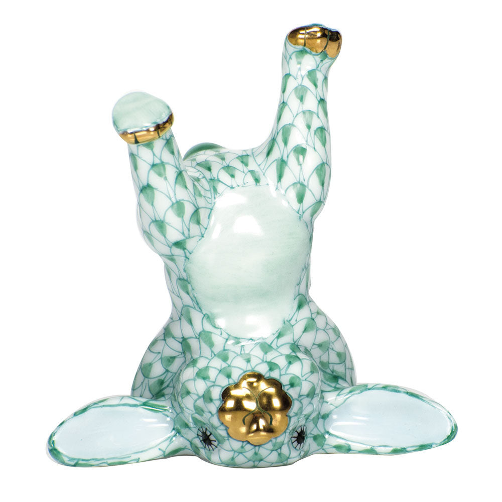 Handstand Bunny Figurine in hand-painted Green porcelain by Herend of Hungary