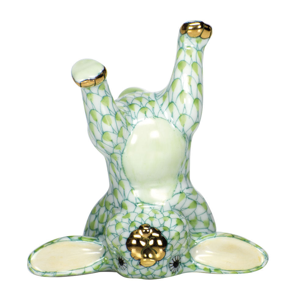 Handstand Bunny Figurine in hand-painted Key Lime porcelain by Herend of Hungary
