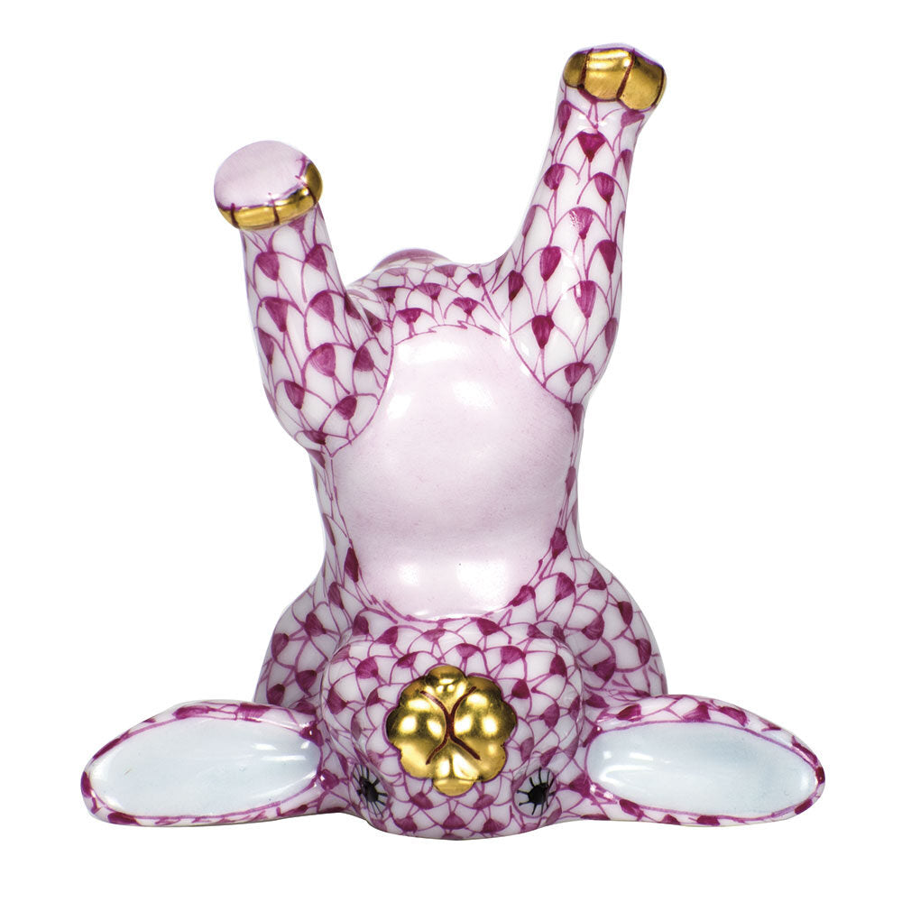 Herend Handstand Bunny Figurine porcelain figurine painted in the Raspberry fishnet pattern