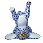 Sapphire fishnet Handstand Bunny Figurine figurine, hand-painted Herend porcelain with 24k gold accents