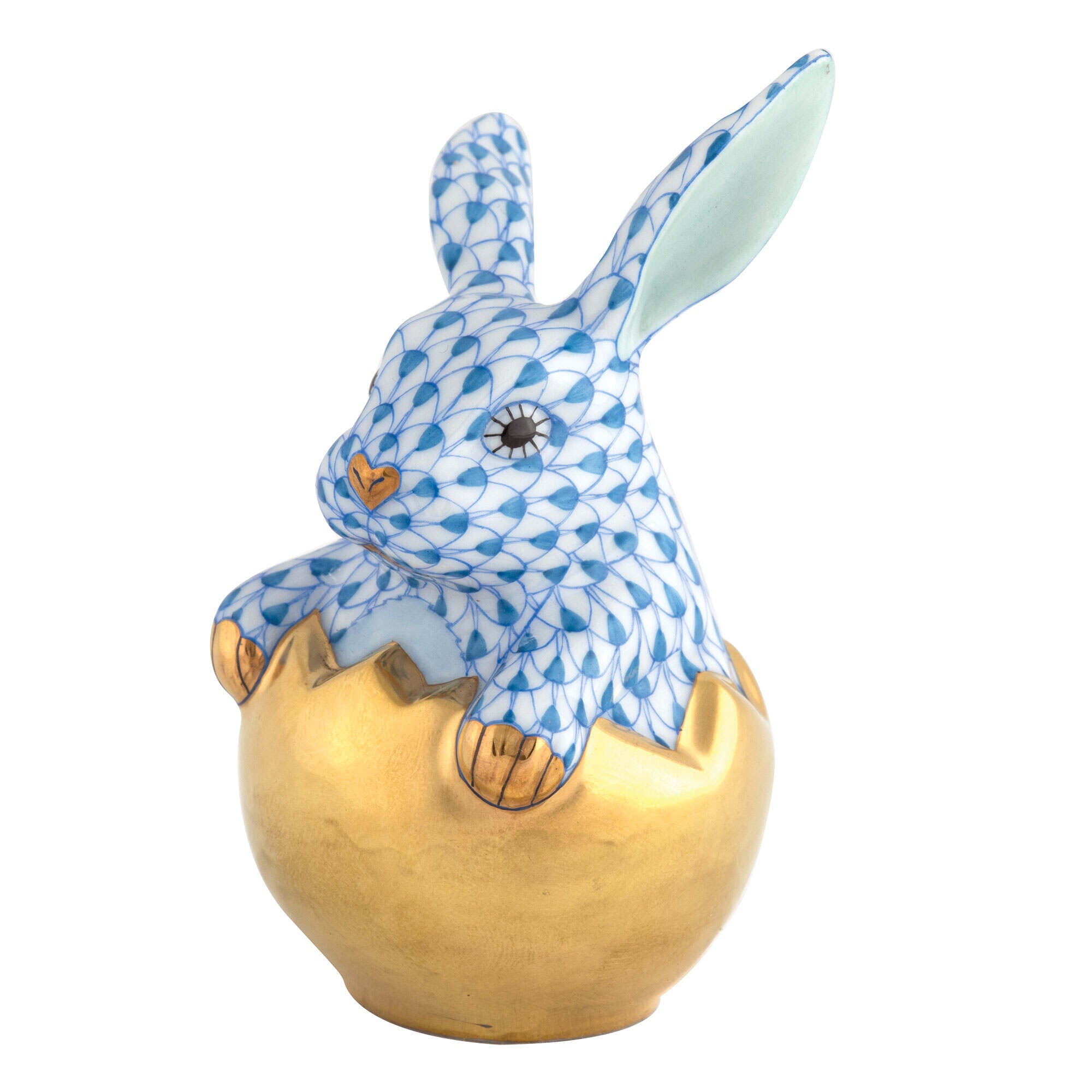 Herend Hatching Bunny Figurine porcelain figurine painted in the Blue fishnet pattern