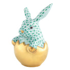 Hand-painted Herend Hatching Bunny Figurine in Green fishnet porcelain on a white background
