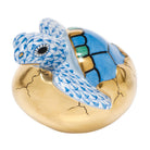 Blue fishnet Hatching Sea Turtle Figurine figurine, hand-painted Herend porcelain with 24k gold accents