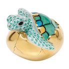 Green fishnet Hatching Sea Turtle Figurine figurine, hand-painted Herend porcelain with 24k gold accents