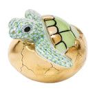 Herend Hatching Sea Turtle Figurine porcelain figurine painted in the Key Lime fishnet pattern