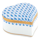 Blue fishnet Heart Box figurine, hand-painted Herend porcelain with 24k gold accents
