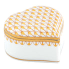 Hand-painted Herend Heart Box in Butterscotch fishnet porcelain on a white background