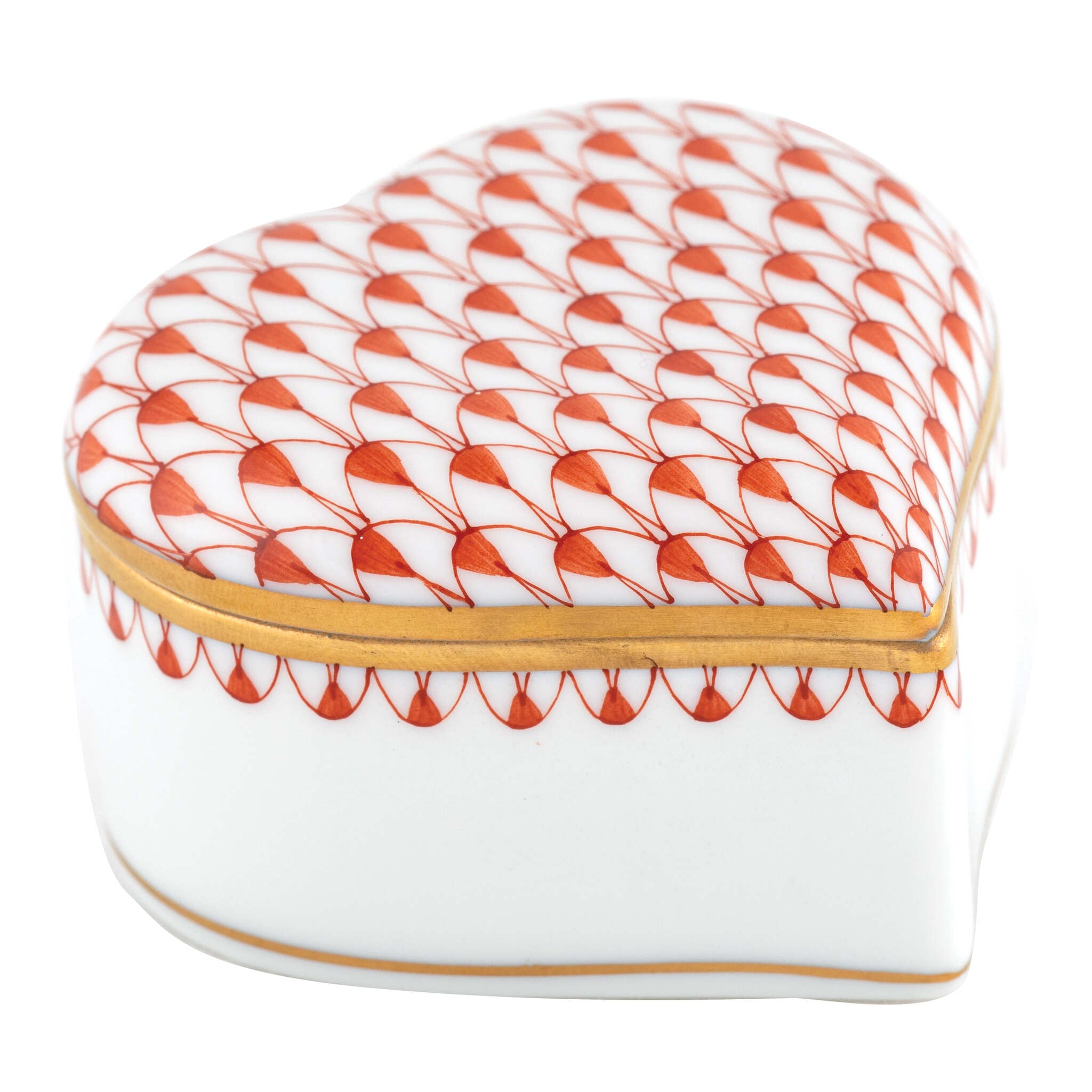 Herend Heart Box porcelain figurine painted in the Rust fishnet pattern