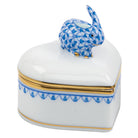 Blue fishnet Heart Box with Bunny figurine, hand-painted Herend porcelain with 24k gold accents