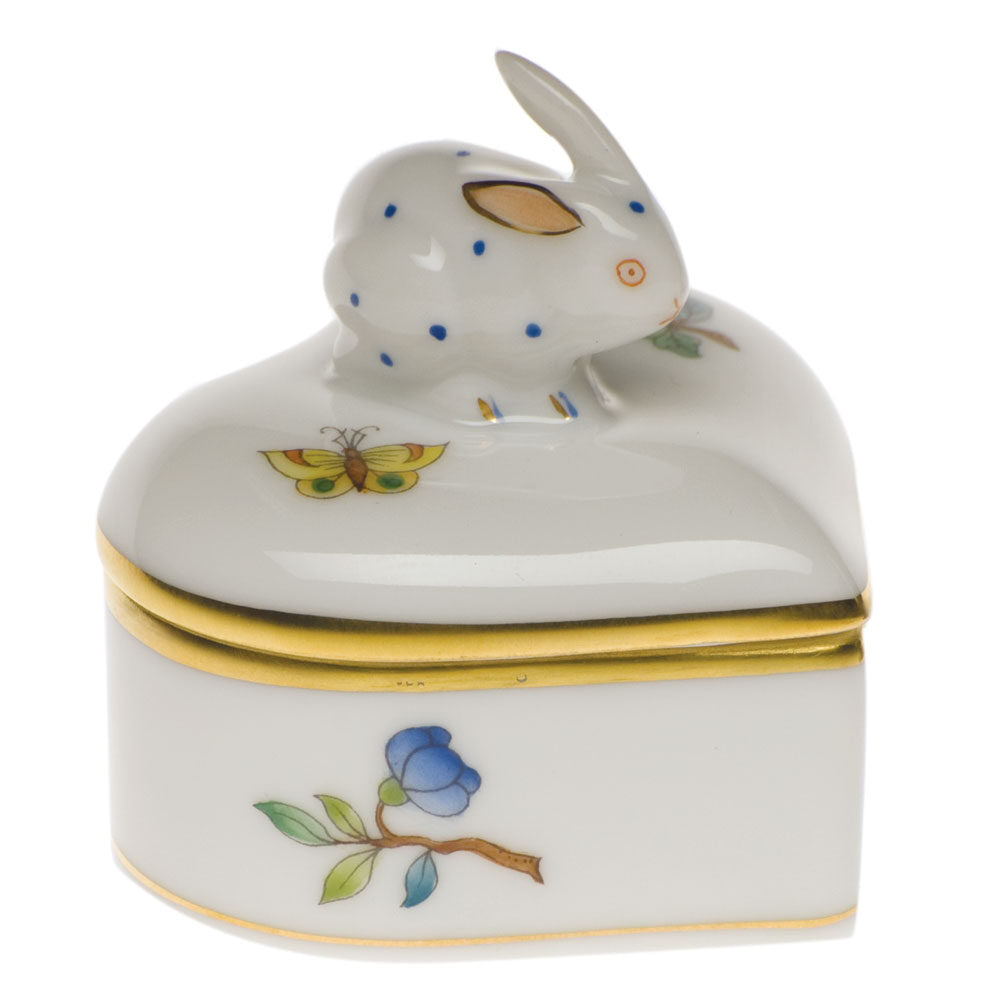 Heart Box with Bunny in hand-painted Multicolor porcelain by Herend of Hungary
