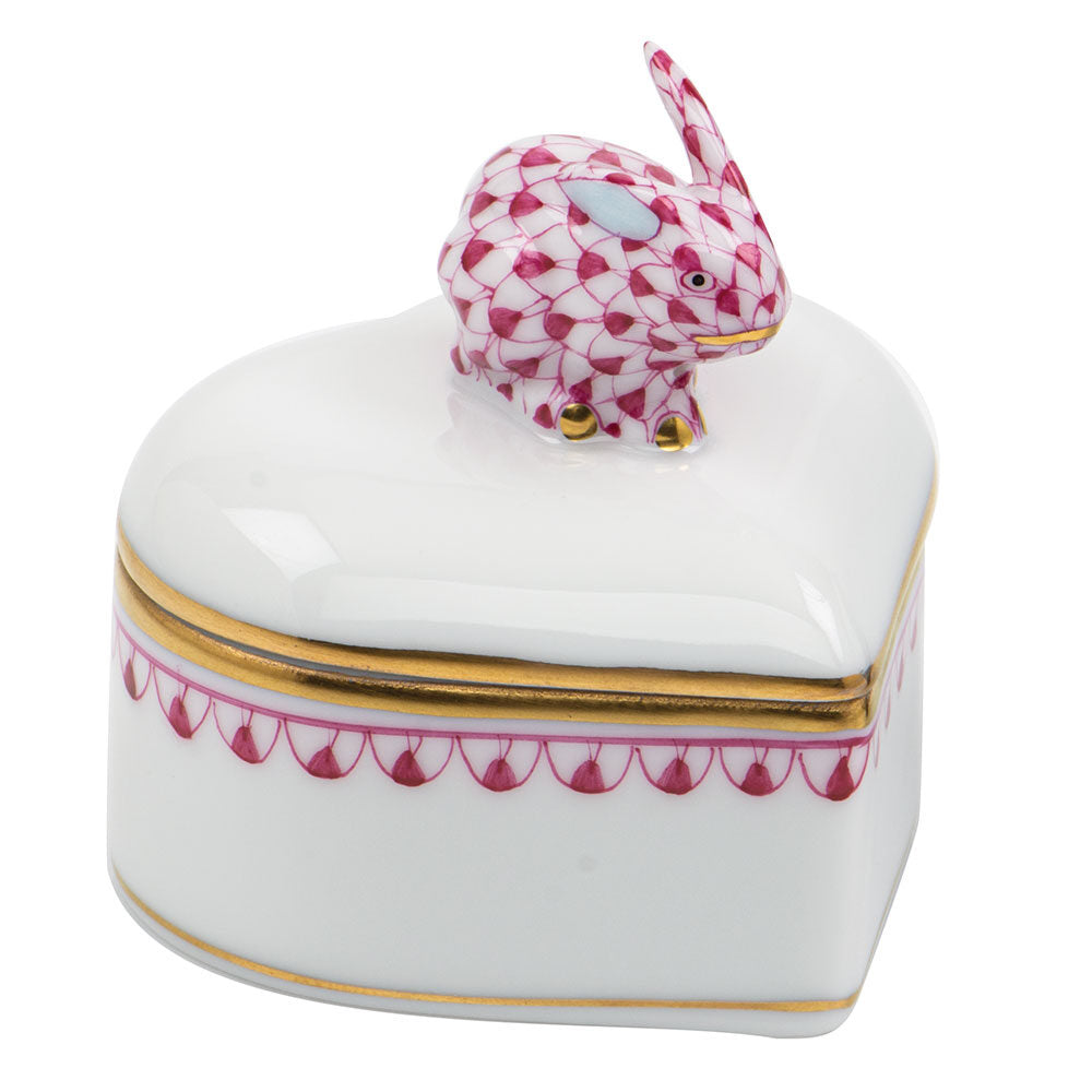 Heart Box with Bunny in hand-painted Raspberry porcelain by Herend of Hungary