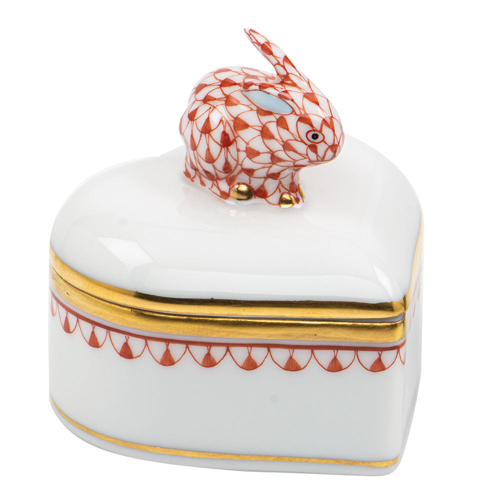 Heart Box with Bunny in hand-painted Rust porcelain by Herend of Hungary