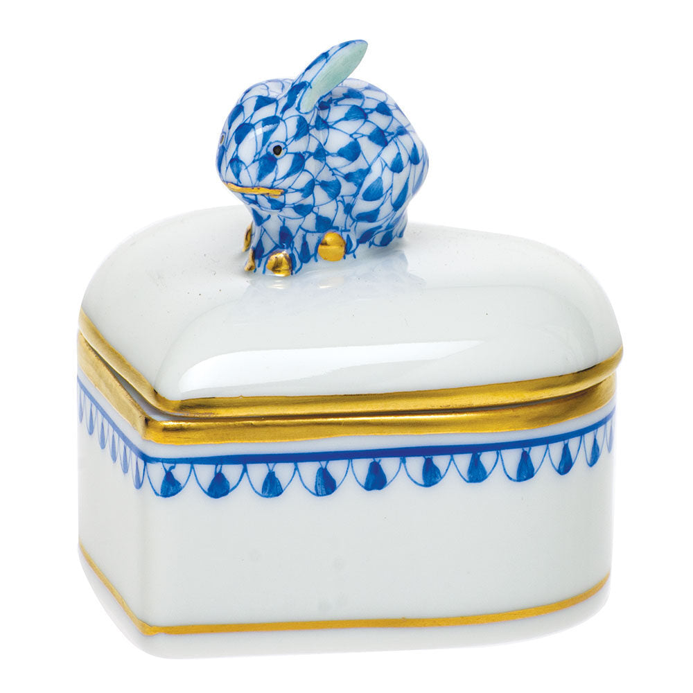 Heart Box with Bunny in hand-painted Sapphire porcelain by Herend of Hungary